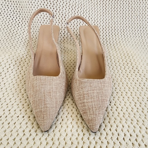 Women Heels Slingback Closed Pointed Toe Low Pump Kitten Heel Casual Dress Shoes - Picture 3 of 8